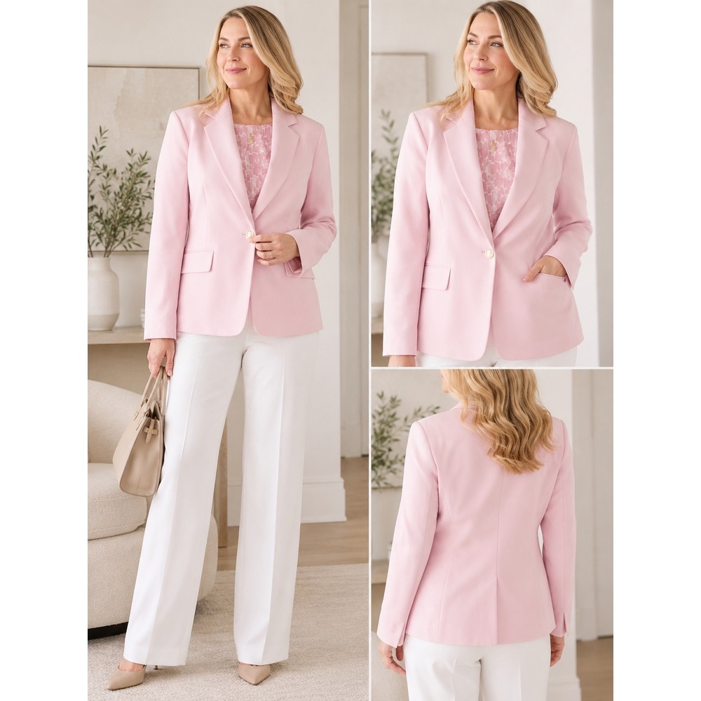 NWT Kasper Pink One-Button Blazer Jacket Size 18 Career Office Gold Button